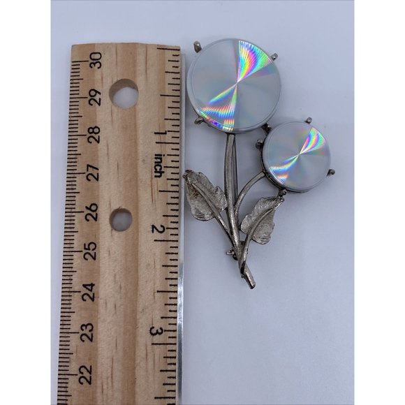 VINTAGE FLOWER BROOCH HOLOGRAM JEWELARAMA SILVER TONE METAL JEWELRY PIN - Picture 6 of 7